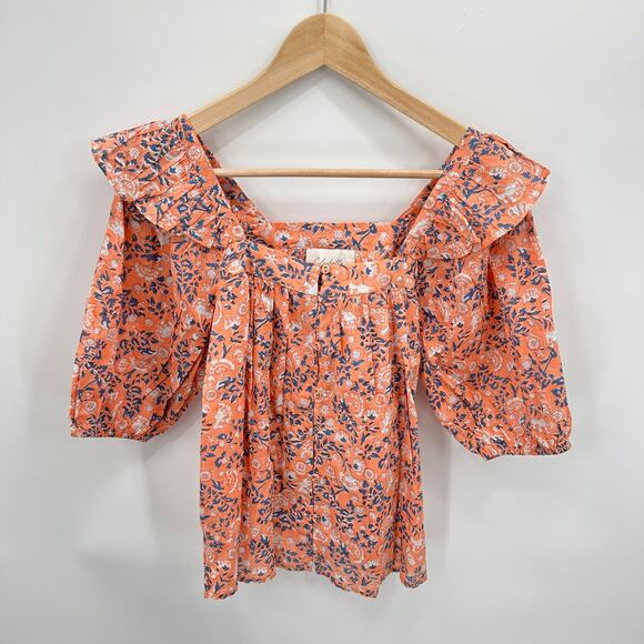 CLEOBELLA NWT Mariana Puff Short Sleeve Blouse in Peach Positano Floral // S - Picture 4 of 11